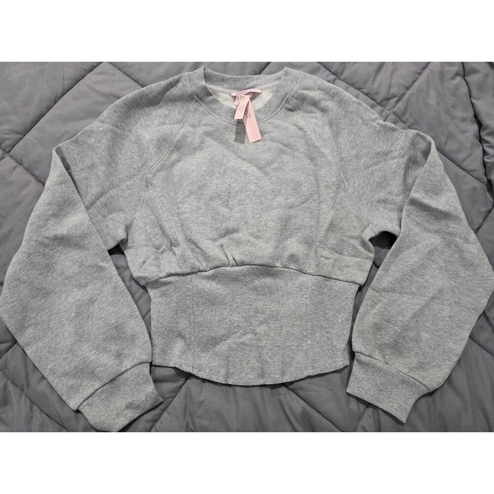 NEW Womens Sz XL Victoria's Secret Cotton Fleece Corset Crewneck Grey Sweatshirt